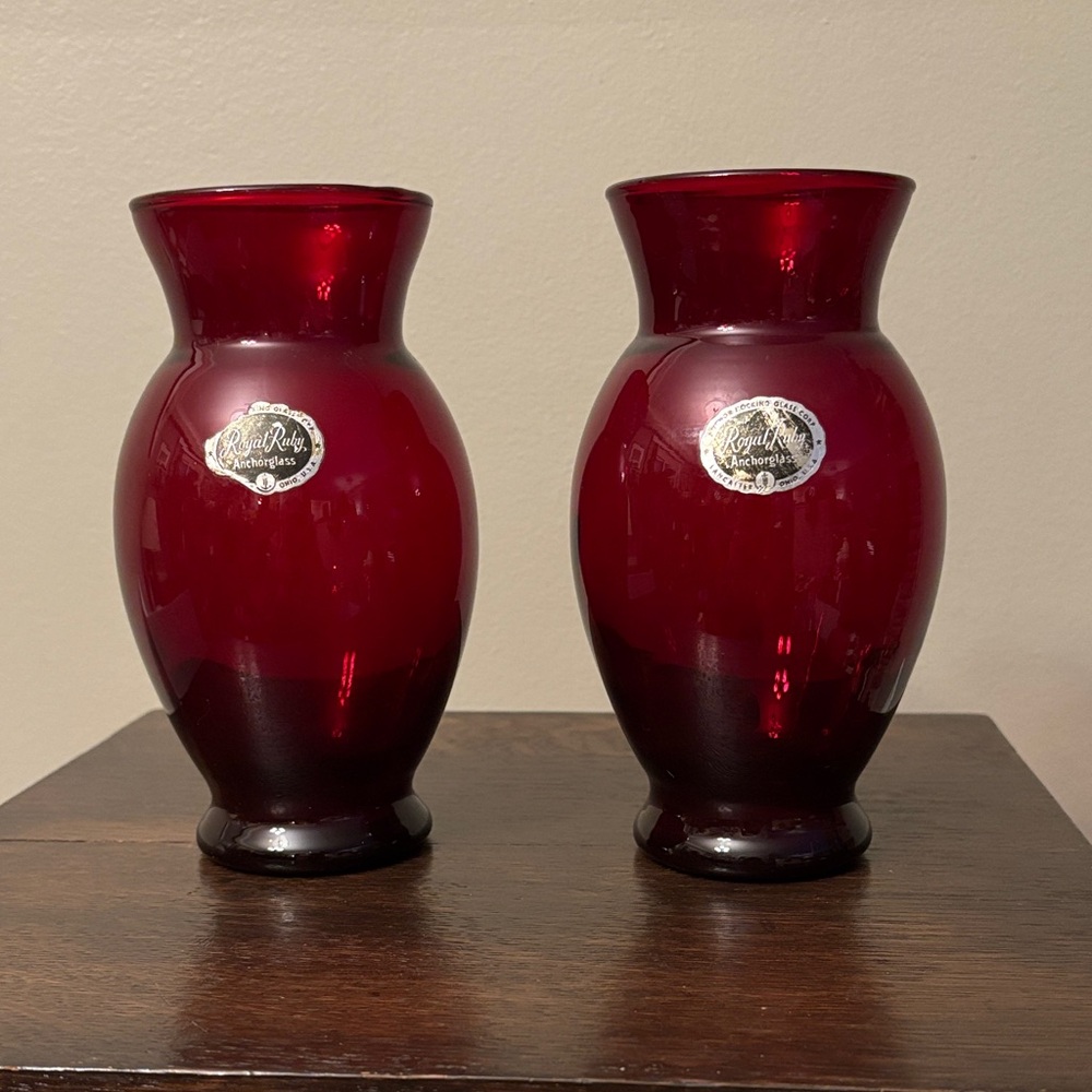 Vintage 1950's Royal Ruby Red Glass Vase By Anchor Hocking- USA
